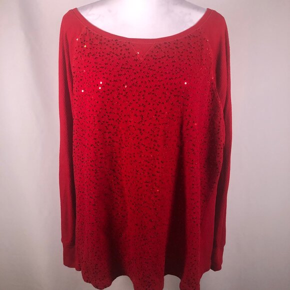✨ CHAPS Red Sequin Cotton Knit Top — 3X — Holiday Luxe & Comfort ✨ - Picture 5 of 13